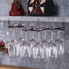 Like this one, many have both a framework for hanging wine glasses and a bonus. Dbyan Under Cabinet Wine Glass Rack Stemware Holder Vintage Style Bronze 8 Glasses Stainless Steel Wall Mounted Hanging Wine Glass Hanger For Bar Home Cafe Stemware Racks Kitchen Dining Urbytus Com