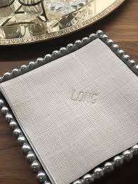 These chic personalized cocktail napkins are the perfect touch for your event. Personalized Cocktail Napkins Linen With Silver Foil Imprint Calliespondence