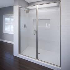 Basco Infinity 58 In X 72 1 8 In Semi Frameless Hinge Shower Door In Brushed Nickel With Brushed Nickel Shower Door Shower Doors Semi Frameless Shower Doors