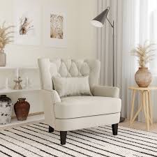 Lifestyle Solutions Lille Tufted Accent Club Chair With Nail Head Trim Cream Fabric Walmart Com Accent Chairs For Living Room Accent Club Chairs Club Chairs
