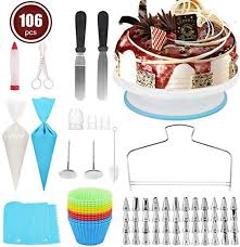 Qinfox Plateau A Gateaux 106 Pcs Plateau A Gateaux Kit De Patisserie Plateau Tournant Diy Kit De Patisse Accessoires Cuisine Plateau Tournant Decoration Gateau