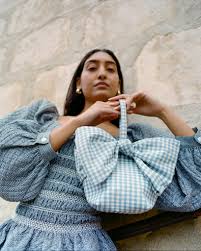 Ruby Blue Gingham Bow Bag