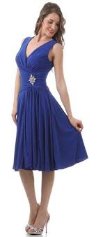 Tea Length Royal Blue Dress Semi Formal Chiffon Silver Broach 105 99 Would Look Fab On Crystal With Semi Formal Dresses Tea Length Dresses Blue Dress Formal