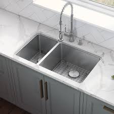 • a stainless steel kitchen sink installation. 32 Inch Undermount Kitchen Sink 30 70 Double Bowl 16 Gauge Stainless Steel Ruvati Usa