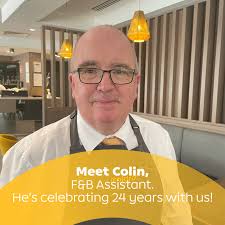 Meet Colin, who's celebrating an incredible 24 years with us this month!  While his name badge says F&B Assistant, Colin proudly considers himself a  guest experience manager, brand ambassador, and Dublin expert!