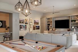 Contemporary Style And Smart Use Of Colorful Accents Give This Family Home Its Own Unique Personality D Basement Living Rooms Pool Table Room Game Room Family