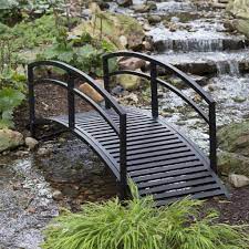 4ft metal garden bridge rustic creek backyard black walkway foot path pond rail. Modern 8 Ft Metal Garden Bridge With Arched Rails In Black Powder Coated Steel Garden Bridge Modern Garden Wooden Garden
