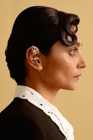 White Finish Pink Swarovski Crystal Needle Style Dangler Earrings by ESME  at Pernia's Pop Up Shop 2024