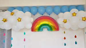 Decoracion Con Globos De Nubes Y Arcoiris Youtube