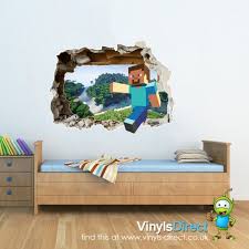 Minecraft Wall Steve Breakout Scene Pvc Decal Wall Sticker Bleu