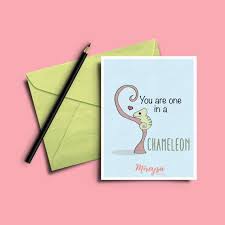 Funny Pun Chameleon Valentine Cards Animal Pun Cards Love Cards You Re One In A Chameleon Cu Valentines Puns Pun Card Valentines Cards