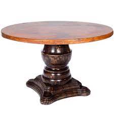 34 w dining table hand crafted solid natural suar wood top modern copper base. Fredrick Wood Base Dining Table With 60 Round Hammered Copper Top
