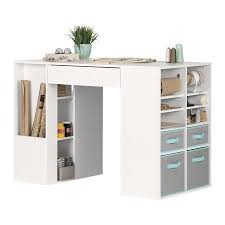 South Shore Crea White Counter Height Craft Table With Storage Walmart Com In 2020 Craft Tables With Storage Craft Room Tables Craft Table