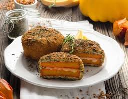 Kurbis Cordon Bleu Mit Kurbiskernpanier Rezept Rezept Rezepte Lebensmittel Essen Veganer Kurbis