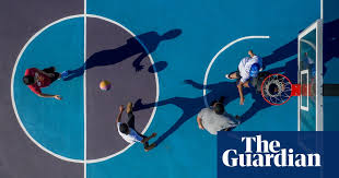 Architecture, basketball court, bird's eye view, blue sky, buildings, court, environment, high, high angle shot, highway, houses, landscape, outdoors, panorama, panoramic view, road, roadway, roofs, top view, town, trees, village. High Times Petra Leary S Bird S Eye View Of Basketball Courts Art And Design The Guardian