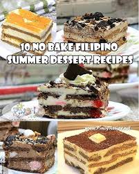 From fruity ice pops and gooey brownies to frozen cheesecake and chocolate mousse, these recipes are all delicious — and don't require an oven to come together. 10 No Bake Filipino Summer Dessert Recipes