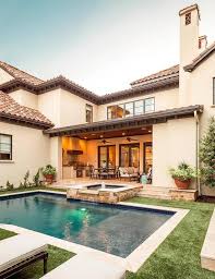 Mediterranean Covered Patio With Outdoor Kitchen Mediterranean Pool Outdoor Covered Patio Backyard Patio Designs Backyard Pool Designs