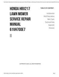View and download honda hr214 owner's manual online. Honda Hrx217 Lawn Mower Service Repair Manual 61vh700e7 By Ty780 Issuu