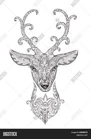 Black And White Deer Head Drawing Stylized Image Tattoo Of A Beautiful Forest Deer Head With Horns Black And White Deer Head Tattoo Moose Tattoo Stag Tattoo Design