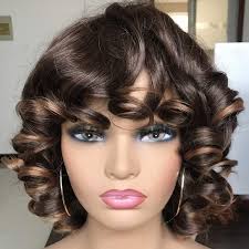 BROWN SHORT CURLY BANG LADIES WIG *NEW*