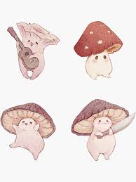 Four Cute Mushroom Friends Sticker By Fairydrop Cute Art Hippie Art Cute Drawings