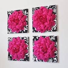 Pink and black fake flowers. Hot Pink 3d Flower Decor Hot Pink Dahlia Wall Decor On Black And White Daisy Manor