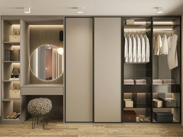 Modern Built-In Bedroom Wardrobe with Dressing Table & LED Mirror | Luxury  Sliding Door Closet for Sale in Dubai | Custom Walk-In Wardrobe  UAEhttps://meet.google.com/kaq-irbg-fzp - Echo shop