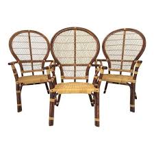 Set Of 3 Bamboo Rattan And Wicker Fan Back Dining Chairs Chair Bamboo Chair Wicker