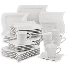 30 Teiliges Kombiservice Perfetto Porzellan Weiss Eckig Geschirr Eckig Geschirr Weiss Geschirr