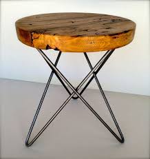 Modern And Rustic Round Side Table From Reclaimed Wood With Metal Hairpin Legs Round Wood Table Wood Table Side Table