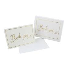 To begin writing your wedding thank you cards, it is best to create a list of names and addresses of the guests that are invited to the wedding as they are the ones that will be giving you gifts. Set Of White And Gold Thank You Cards In Box Wedding Thank You Cards 50th Anniversary Thank You Cards