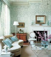 Wallpaper Plus Coordinating Fabric Done Right Modern Traditional Living Room Interior Design Interior