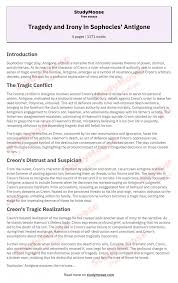 Tragedy And Irony In Sophocles' Antigone Free Essay Example