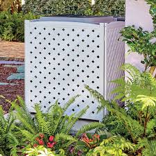 Air conditioner screen also functions as an outdoor privacy wall. Wooden Lattice Air Conditioner Screen