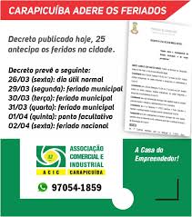El senado había propuesto eliminar el feriado por san pedro y san pablo, mientras la cámara el 12 de el congreso para cumplir con los plazos. Antecipacao De Feriados Em Carapicuiba Associacao Comercial De Carapicuiba