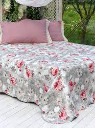 Copriletto Trapuntato Boutis Singolo Peonie Rosa Copriletto Shabby Chic Shabby