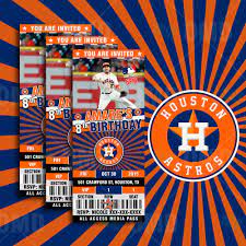 Houston Astros Ticket Style Sports Party Invitations Baseball Theme Birthday Sports Party Invitations Houston Astros Birthday Party