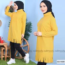 Etegi Puskullu Balikci Yaka Sari Tunik Urun Bilgisi Boy 76 Cm Gogus 112 Cm Bel 116 Cm Esnek Kumas Yapisina Sahip Yeni Sezon Moda Stilleri Tunik Triko