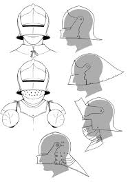 Gothic Era Knight And Soldier Helment Designs Armor Drawings Medieval Armor Armor Drawing