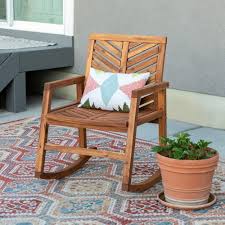 Walker Edison Furniture Company Brown Chevron Outdoor Acacia Wood Rocking Chair Hdwvinrcbr The Home Depot Wood Rocking Chair Rocking Chair Porch Outdoor Rocking Chairs
