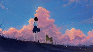Anime 2560x1440 Artwork Anime Landscape Painting Fan Art Anime Girls Dog Illustration Anime Scenery Wallpaper Scenery Wallpaper Desktop Wallpaper Art