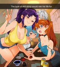 snegovski, ayanami rei, ikari gendou, katsuragi misato, nagisa kaworu,  souryuu asuka langley, neon genesis evangelion, commentary, english  commentary, highres, 1boy, 3girls, alternate costume, bare shoulders, beer  can, blue eyes, blue hair, blush,