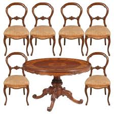 Oak and leather dining chairs. Walnut Dining Table Chairs Set 1940s Set Of 7 For Sale At Pamono