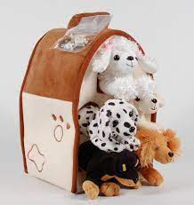 Unipak 12 Plush Dog House Carrying Case With Five 5 Stuffed Animal Dogs Dalmatian Yellow Labrador Retriever Rottweiler Poodle Mini Puppies Plush Dog Dog House