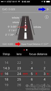 depth of field and hyperfocal distance app for iphones and