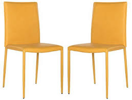 Safavieh Home Collection Karna Antique Yellow Bonded Leather 19inch Dining Chair Set Of 2 Click On Yellow Dining Chairs Dining Chairs Upholstered Side Chair