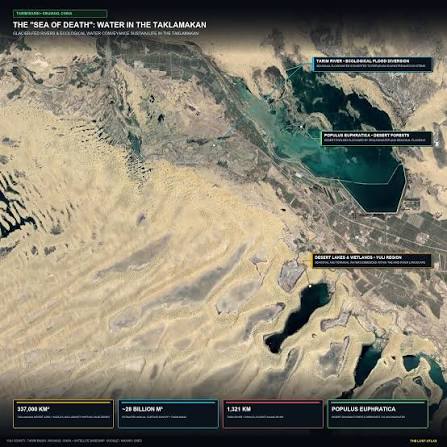 Water in the "Sea of Death": The Satellite Story of the Taklamakan Desert  Oasis 🛰️🌊 The Taklamakan Desert in Xinjiang, China, covers 337,000 square  kilometers of shifting sand dunes and extreme aridity.