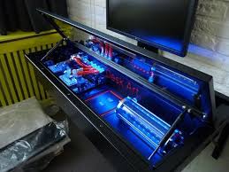 Use A Desk Instead Of A Computer Case With A Glass Top And Some Led S I Can T Believe I Didn T Think Of This Diy Computer Desk Custom Computer Pc Desk