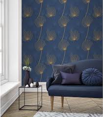 Papier Peint Vinyle Sur Intisse Joy Fleur Bleu Et Or Leroy Merlin En 2020 Papier Peint Art Deco Papier Peint Chambre Parentale Papier Peint