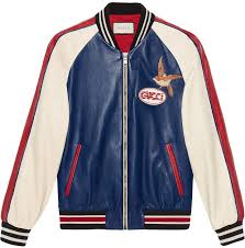 Gucci Leather Bomber With Gucci Pool And Bird Farfetch Designer Jackets For Men Leather Jacket Men Leather Bomber Jacket